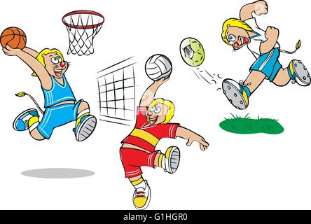 vector illustration of  lion playing football basketball volleyball Stock Vector