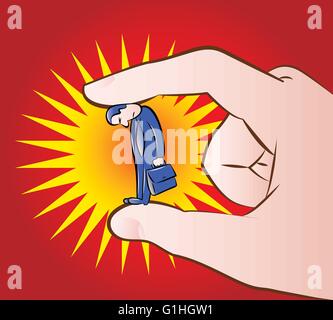 vector illustration of a giant hand smashing a businessman Stock Vector