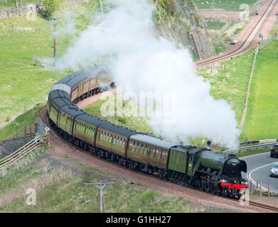 The Flying Scotsman, passes Galabank on route from Edinburgh Waverley to Tweedbank, Galashiels, Scottish Borders May 15th 2016. Stock Photo