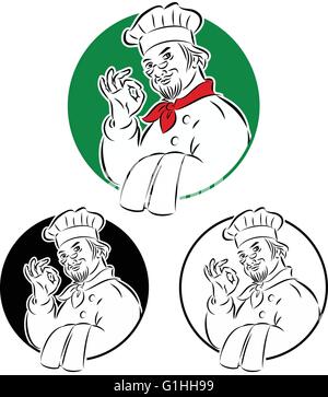 vector illustration of pizza chef holding dishtowel doing excellent sign Stock Vector