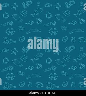 Vector illustration of seamless seafood pattern Stock Vector