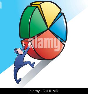 Vector illustration of a Businessman pushing upward a Giant Pie Chart wheel Stock Vector