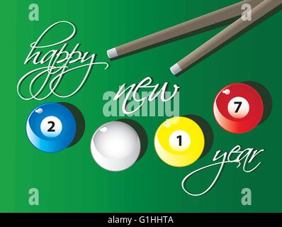 vector illustration of happy new year text and billards balls signing 2017 Stock Vector