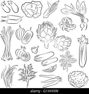 Vector Illustration of vegetables in black and white Stock Vector