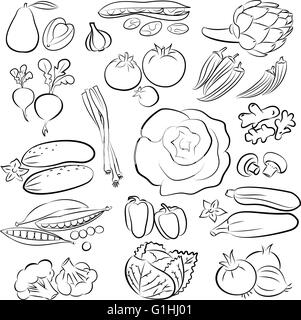 Vector Illustration of vegetables in line art mode Stock Vector