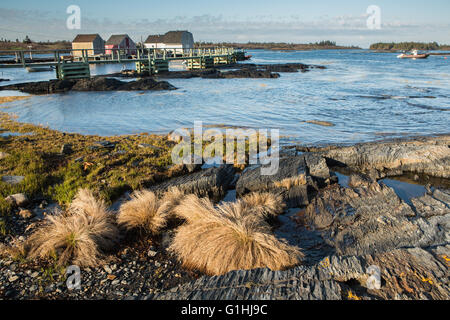 Fishing shacks in Blue Rocks Stock Photo