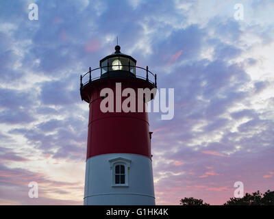 Nauset Light, a landmark red and white lighthouse at Nauset Light Beach in Eastham MA on Cape Cod Massachusetts USA Stock Photo