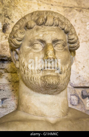 Marble bust of the Roman Emperor Hadrian (76 - 138 AD) dating from the 2nd century AD on display in Castel Sant' Angelo, Rome Stock Photo