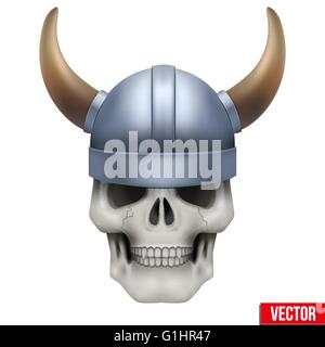 Vector Human skull with viking helmet. Stock Vector