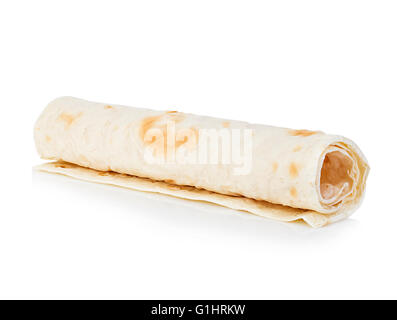 Tortillas close-up isolated on a white background. Lavash. Stock Photo