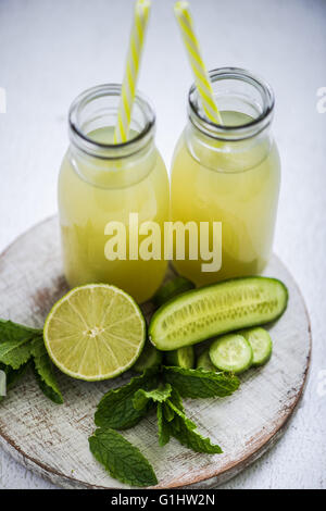 cucumber and lime drink for hot summer days Stock Photo