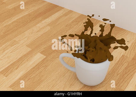 3D rendering of A cup of coffee spill on a table Stock Photo