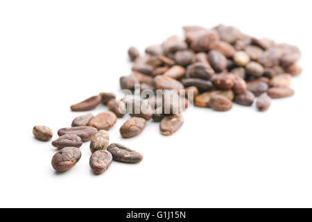 The peeled cocoa beans. Tasty cacao beans isolated on white background. Stock Photo