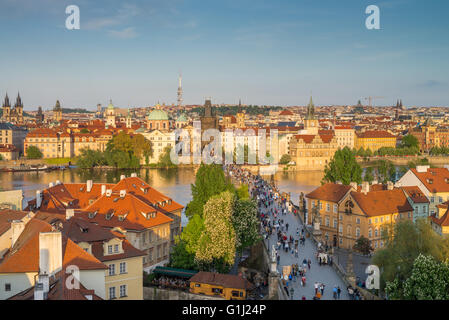 Charles bridge in Prague from above, Czech republic, Europe Stock Photo