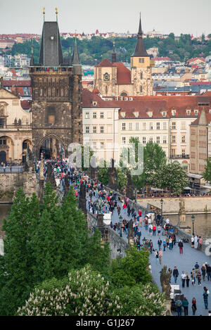 Charles bridge in Prague from above, Czech republic, Europe Stock Photo