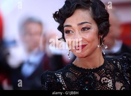 (160516) -- CANNES, May 16, 2016 (Xinhua) -- Cast member Ruth Negga poses on the red carpet as she arrives for the screening of film 'Loving' in competition at the 69th Cannes Film Festival in Cannes, France, May 16, 2016. (Xinhua/Jin Yu) Stock Photo