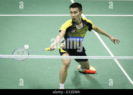 Kunshan, China's Jiangsu Province. 17th May, 2016. Lee Chong Wei of Malaysia competes during the the men's singles match against Son Wan Ho of South Korea in the Group C match at the Thomas Cup badminton championship in Kunshan, east China's Jiangsu Province, May 17, 2016. Lee Chong Wei won 2-0. © Yang Lei/Xinhua/Alamy Live News Stock Photo