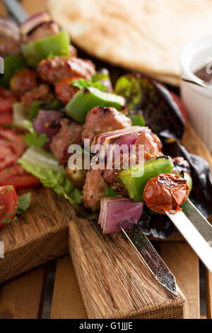 Veal kebabs with vegetables Stock Photo