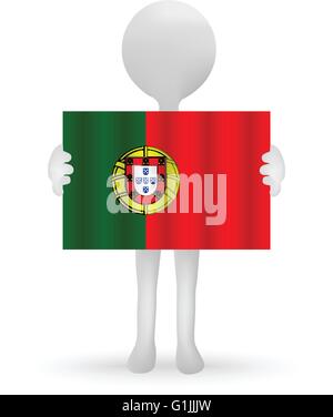 EPS Vector 10 - small 3d man holding a Portuguese Flag Stock Vector