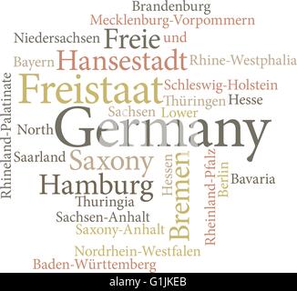 Illustration of the German States in word clouds isolated on white background Stock Vector