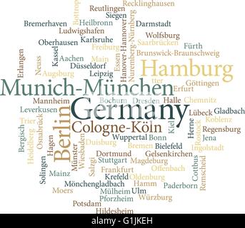 Illustration of the German Cities in word clouds isolated on white background Stock Vector