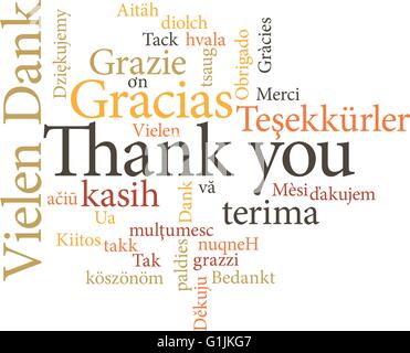 illustration of the word thank you in word clouds isolated on white background Stock Vector
