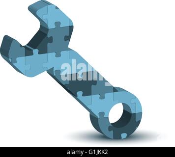 EPS 10 vector of wrench, spanner, maintenance support tool icon in puzzle Stock Vector