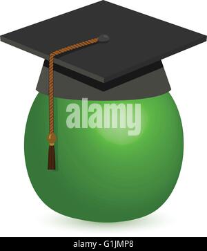 Illustration of Graduation Cap - Black Mortarboard on Apple Stock Vector