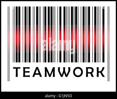 EPS 10 Vector Illustration of Bar Code icon and red laser sensor beam over teamwork Stock Vector