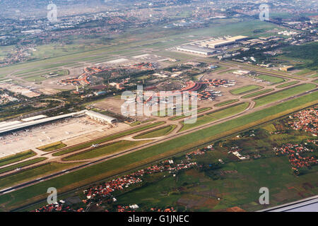 Aerial view of the airport in Jakarta City. Java, Indonesia Stock Photo