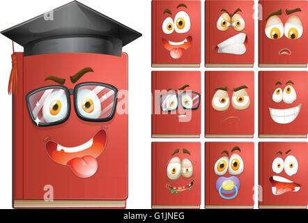 Red book with facial expressions illustration Stock Vector