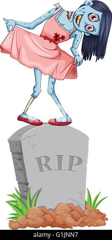 Zombie standing on gravestone illustration Stock Vector