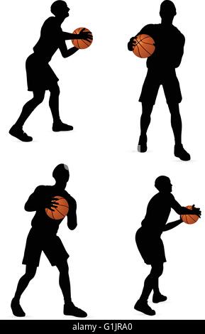 EPS 10 vector basketball players silhouette collection in pass position Stock Vector