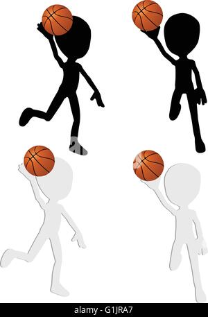 EPS 10 vector basketball players silhouette collection in slam position Stock Vector