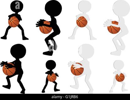 EPS 10 vector basketball players silhouette collection in hold position Stock Vector