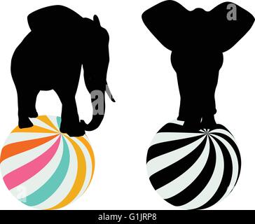 Eps 10 Set of editable vector silhouettes of African elephants in various poses Stock Vector
