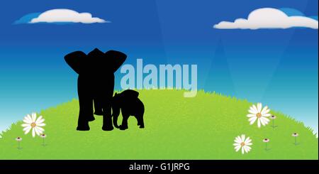 Eps 10 Set of editable vector silhouettes of African elephants in default poses Stock Vector