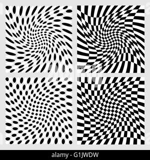 Set of dotted / checkered backgrounds, patterns. Distorted backdrops. Stock Vector