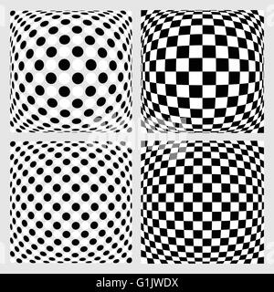 Set of dotted / checkered backgrounds, patterns. Distorted backdrops. Stock Vector