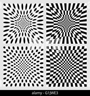 Set of dotted / checkered backgrounds, patterns. Distorted backdrops. Stock Vector