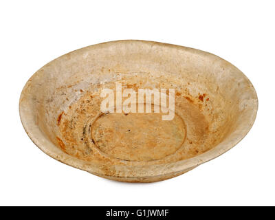 old rusty aluminum wash-basin isolated on white background, studio shot Stock Photo