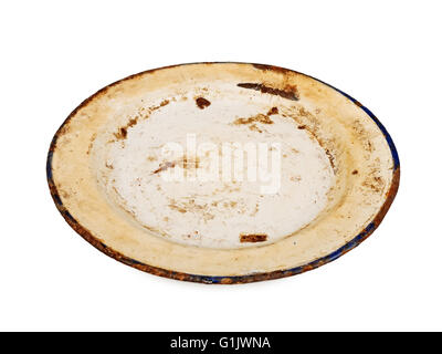old metal rusty dish isolated on white background, studio shot Stock Photo