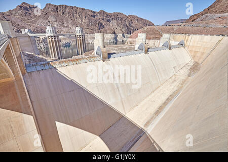 Wide angle picture of the Hoover Dam spillway, USA. Stock Photo