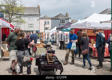 Saturday market in the Market Square in Totnes, Devon Stock Photo