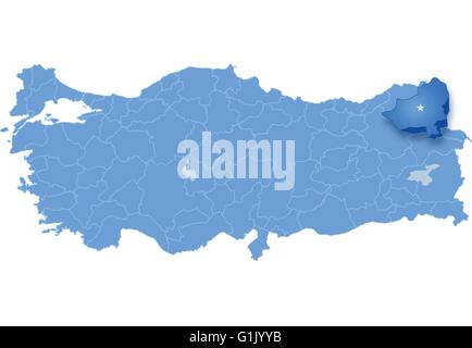 Map of Turkey where Kars province is pulled out, isolated on white background Stock Vector