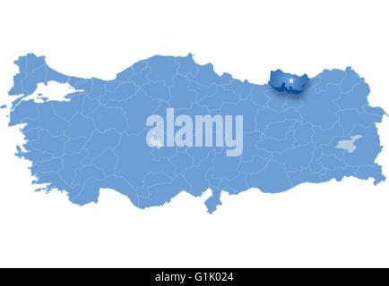Map of Turkey where Trabzon province is pulled out, isolated on white background Stock Vector