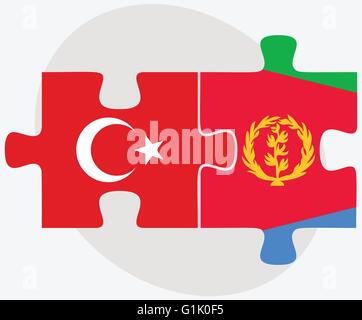 Turkey and Eritrea Flags in puzzle isolated on white background Stock Vector