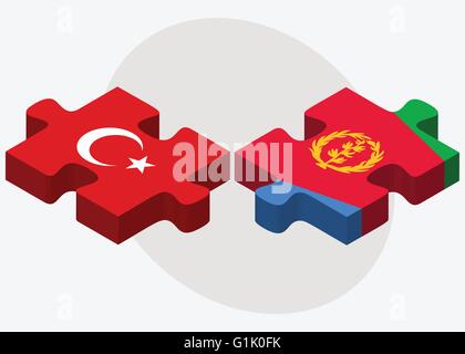 Turkey and Eritrea Flags in puzzle isolated on white background Stock Vector