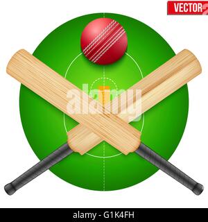 Vector illustration of cricket ball and wooden bats. Stock Vector