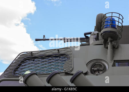 Zrenjanin, SERBIA: May 2016, Detail of Serbian Armed Forces Military Police Armoured Personnel Carrier with mounted machine gun Stock Photo